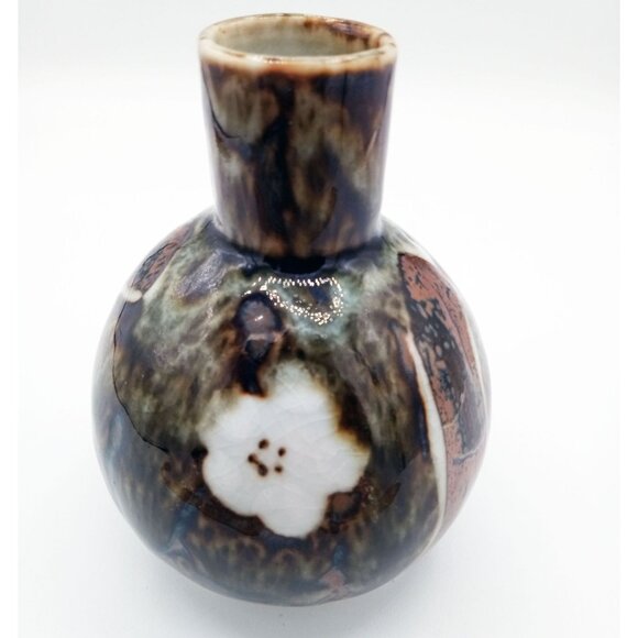 Vintage Bud Vase Wony  Japan Cherry Blossom Drip Glaze Handmade Pottery Kitschy - Picture 5 of 16